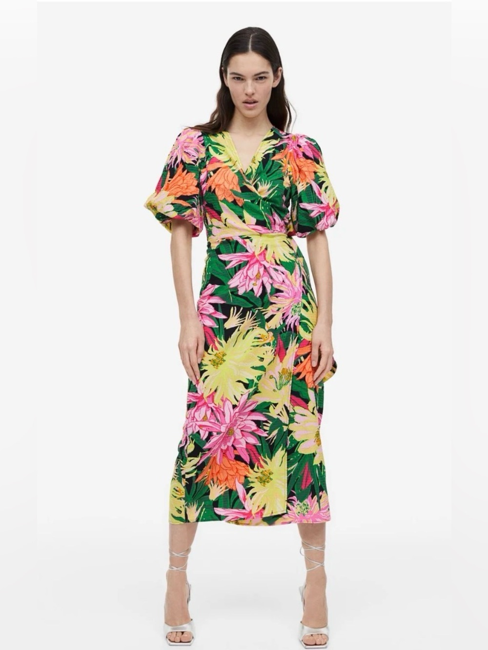 H&M Floral Puff Sleeve Wrap Dress